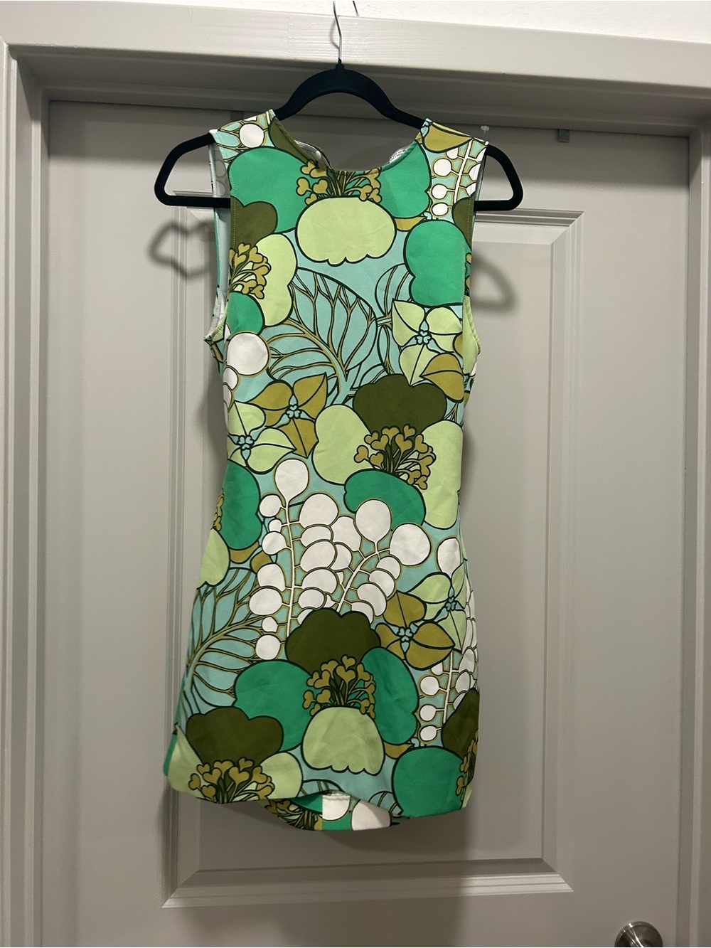 Zara Retro Sleeveless Green Floral Print Shift Dress - Picture 3 of 5